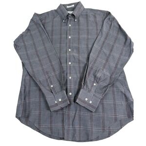 Vtg Geoffrey Beene Men's Polyester Long Sleeve Button Down Gray Sz 16 34/35 M/L